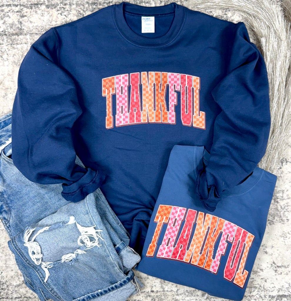 Checkered Thankful Graphic Tee or Sweatshirt, preorder