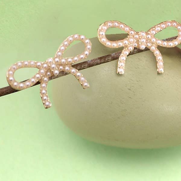 Pearl Bow Stud Earrings
