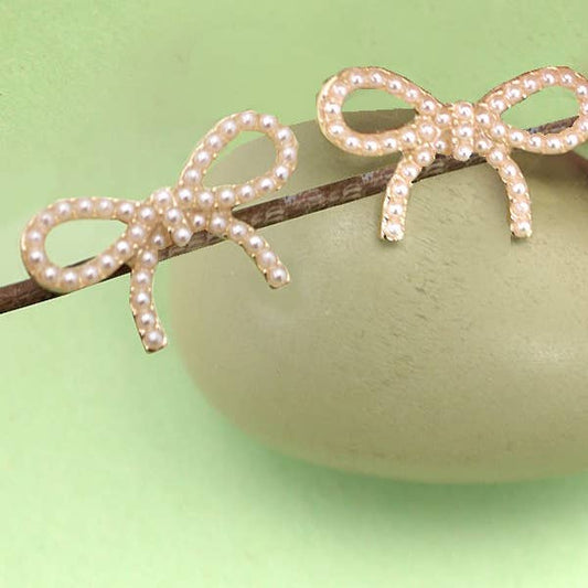 Pearl Bow Stud Earrings