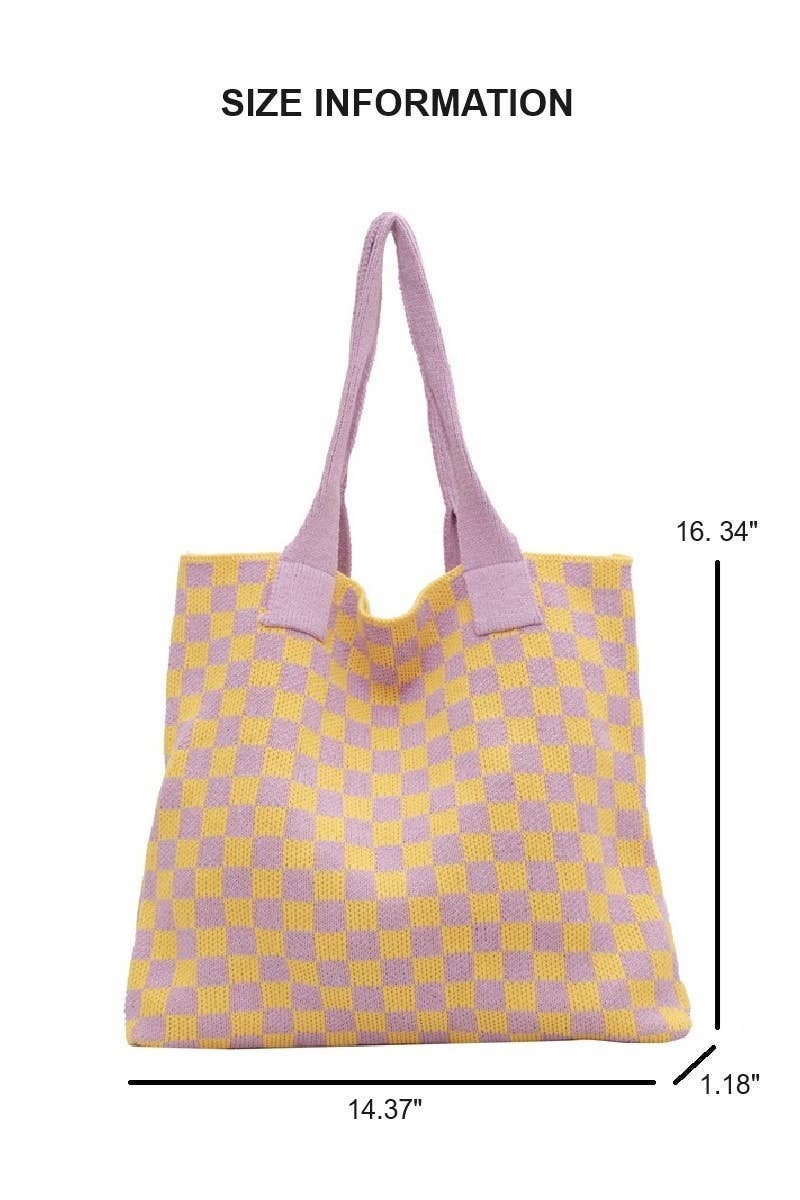 Checkered Crochet Knit Canvas Bag