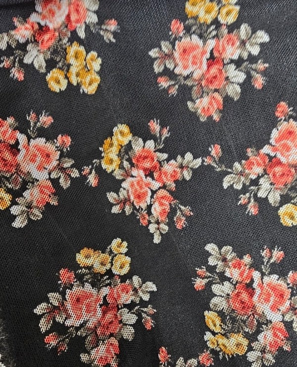 Mock Neck Floral Print Stretchy Mesh Top