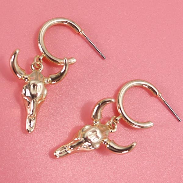 Western Bull Drop Hoop Earrings