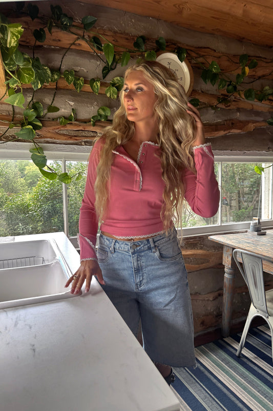 PREORDER- ROSIE LACE HENLEY TOP