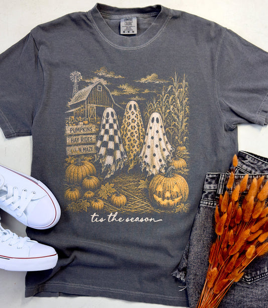 Tis The Season Ghost Pumpkin Patch Crew Tee