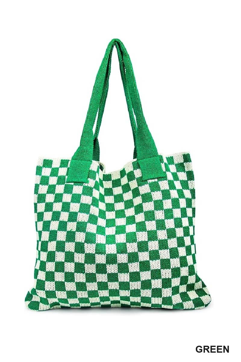 Checkered Crochet Knit Canvas Bag
