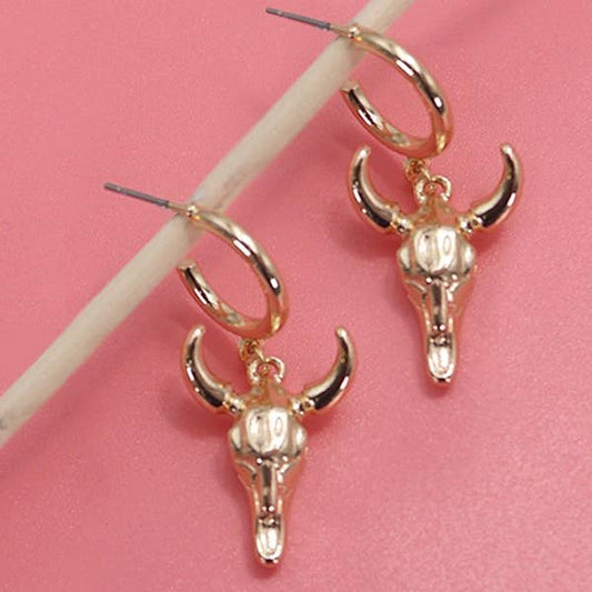 Western Bull Drop Hoop Earrings