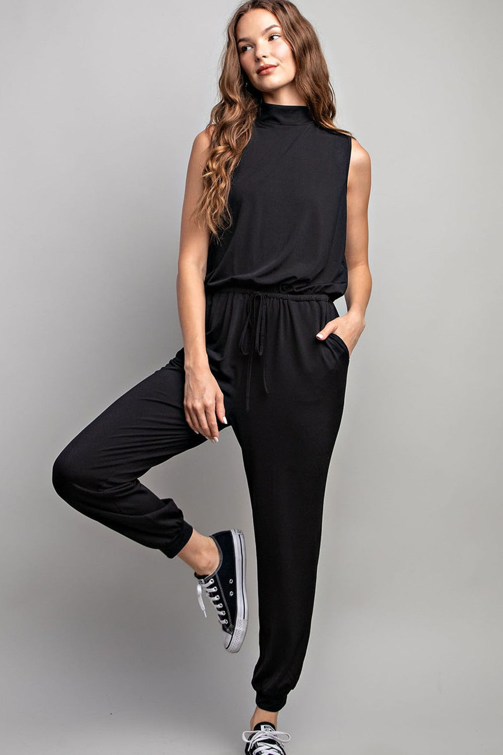 Sleeveless Mock Neck Jumpsuit